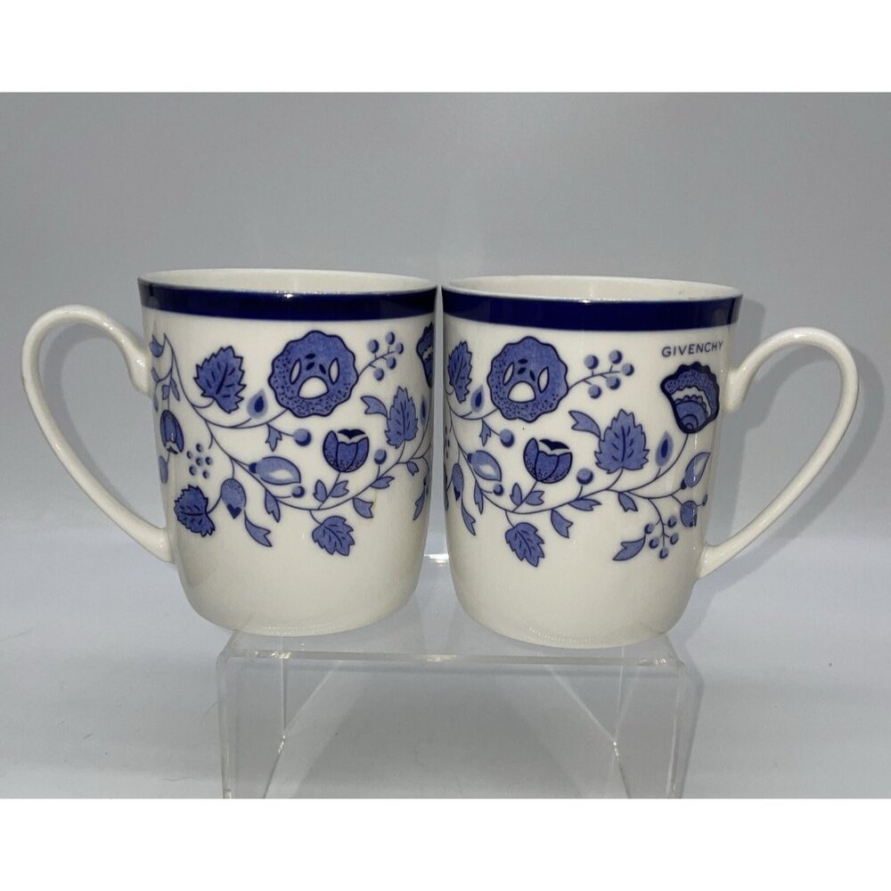 80’s Givenchy Paris Yamaha Int’l Japan Rare Blue Floral Coffee Mugs RARE
